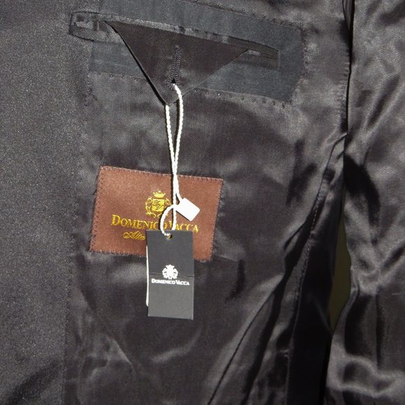 Domenico Vacca Solid Black Sharkskin Peak Lapel Two Button Tuxedo 44R NWT - Picture 11 of 12